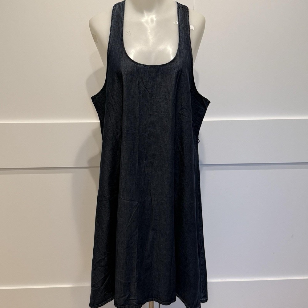 Vintage Gap 1969 Dark Denim Tank Dress Scoop Neck Hi-Low A-Line Y2K Size L